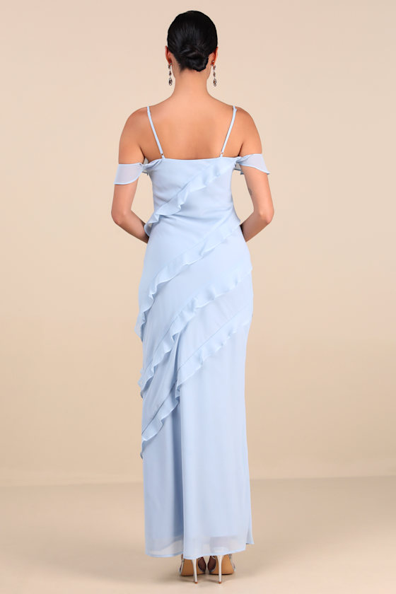Lulus Elara Light Blue Ruffled Maxi Dress In Light Blue