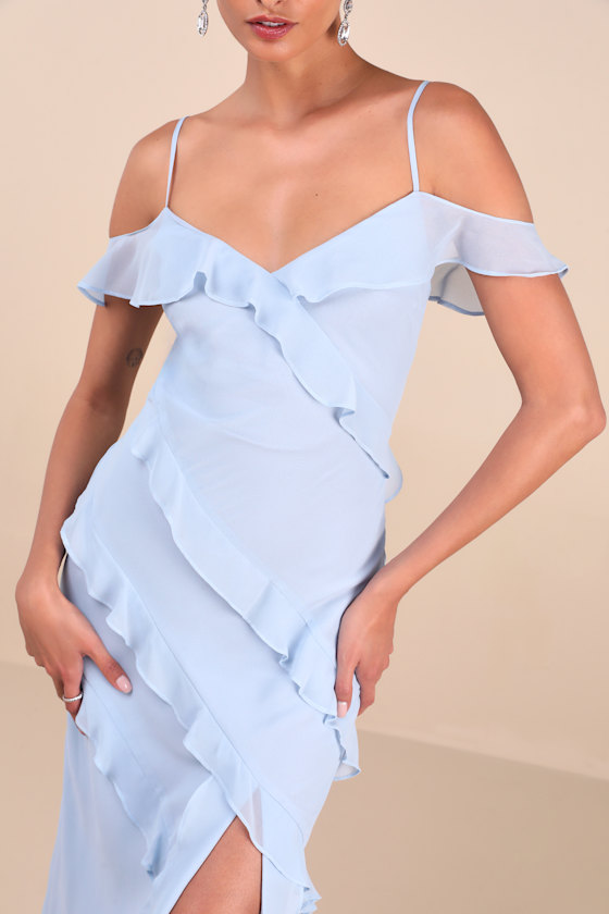 Lulus Elara Light Blue Ruffled Maxi Dress In Light Blue