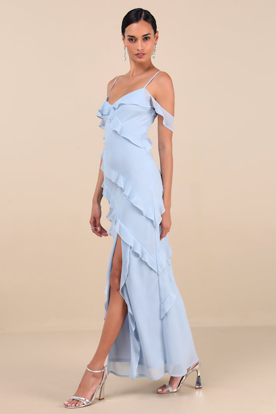 Lulus Elara Light Blue Ruffled Maxi Dress In Light Blue