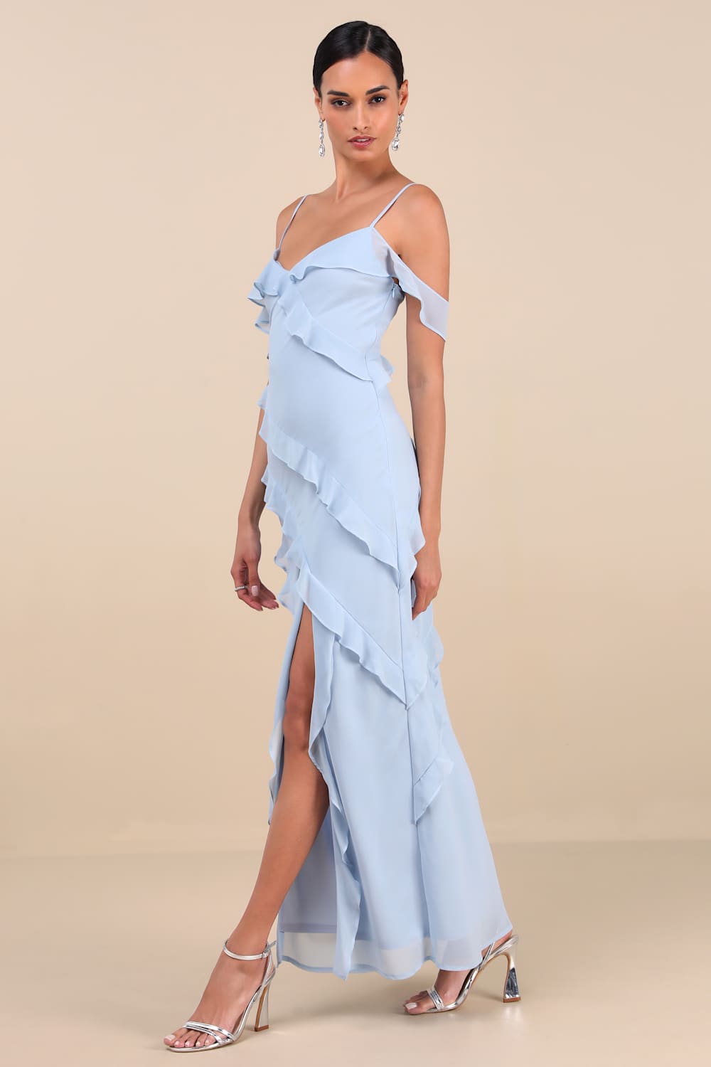 Elara Light Blue Ruffled Maxi Dress