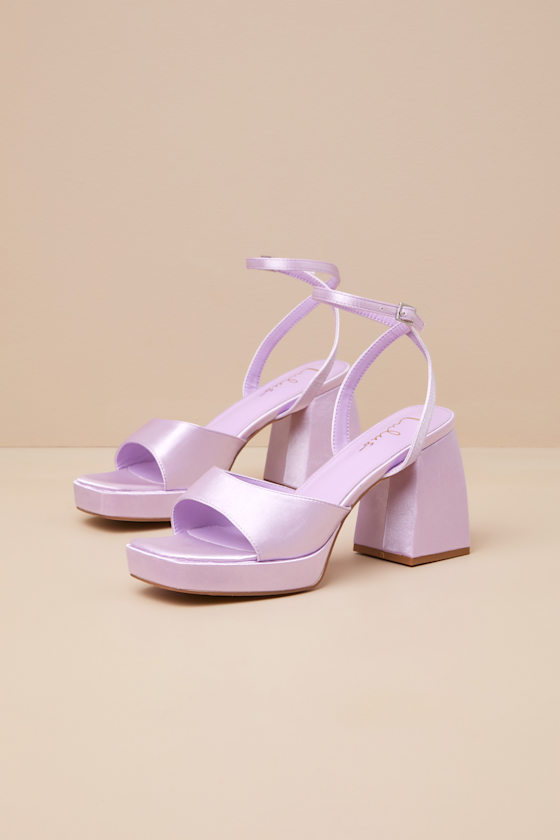 Lulus Shirine Lilac Satin Platform Ankle Strap Heels In Lilac