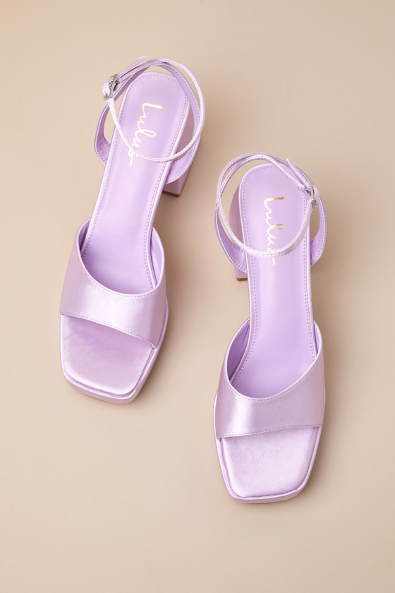 Lulus Shirine Lilac Satin Platform Ankle Strap Heels In Lilac