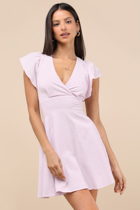 Lulus Sweeten Me Up Lilac Flutter Sleeve Mini Dress With Pockets