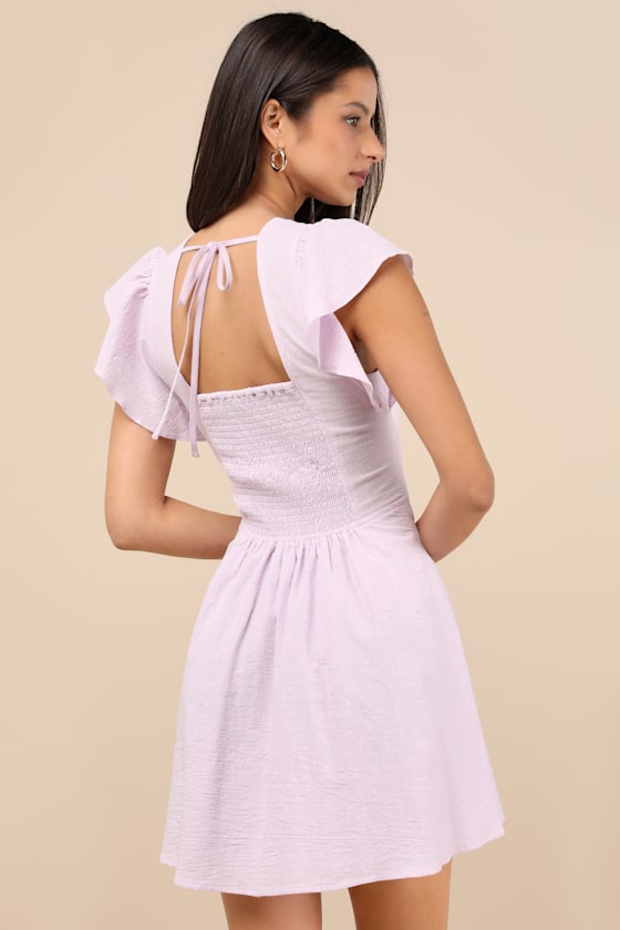 Lulus Sweeten Me Up Lilac Flutter Sleeve Mini Dress With Pockets