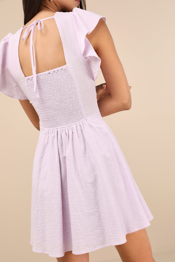 Lulus Sweeten Me Up Lilac Flutter Sleeve Mini Dress With Pockets