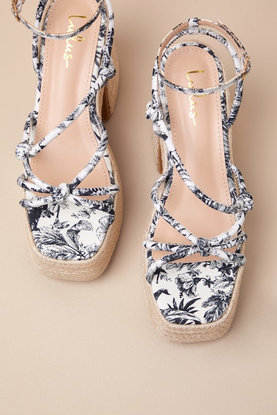 Multi Tropical Print Sandals - Platform Sandals - Strappy