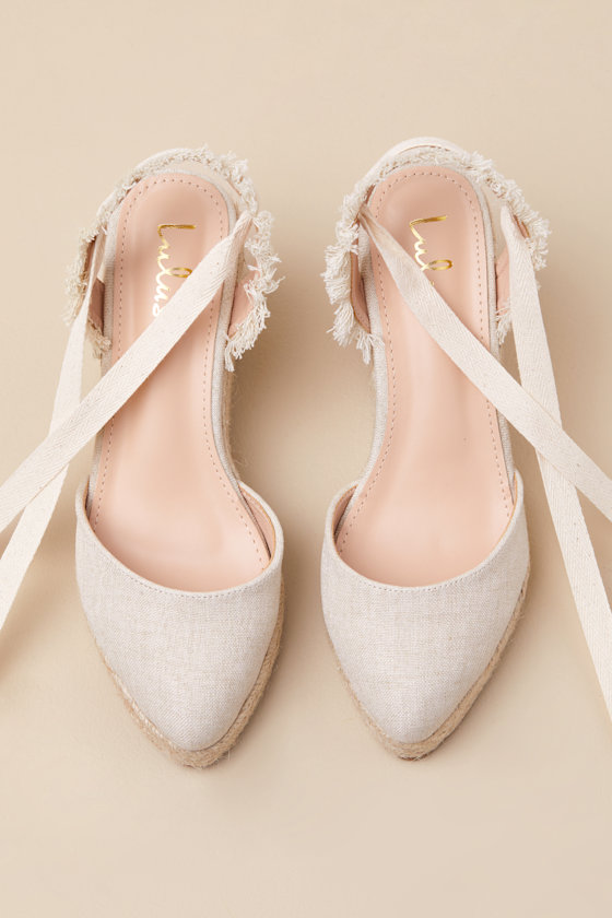 Shop Lulus Elsinore Linen Lace-up Espadrilles Wedges