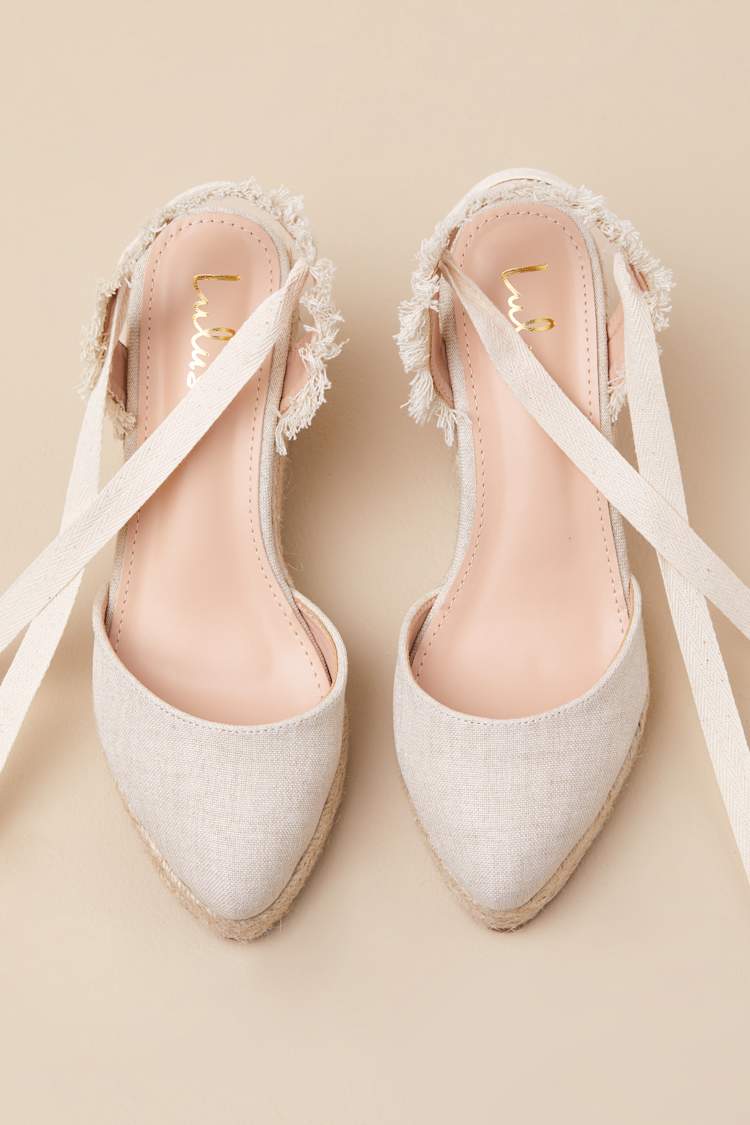 Elsinore Linen Lace-Up Espadrilles Wedges