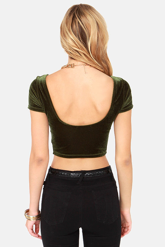 Cute Olive Green Top - Velvet Top - Crop Top - Crop Tee - Velvet Crop ...
