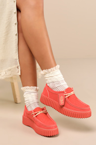 Torhill Bee Coral Suede Leather Flatform Lace-Up Loafers 1