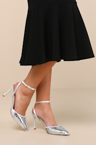 Arley Silver Sequin Ankle Strap Pumps 1