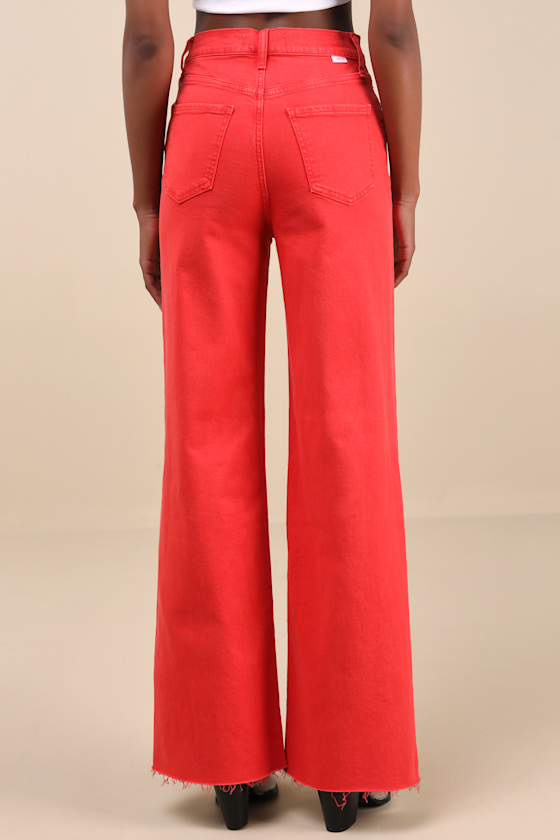 Shop Daze Denim Far Out Red High-rise Raw Hem Wide-leg Jeans