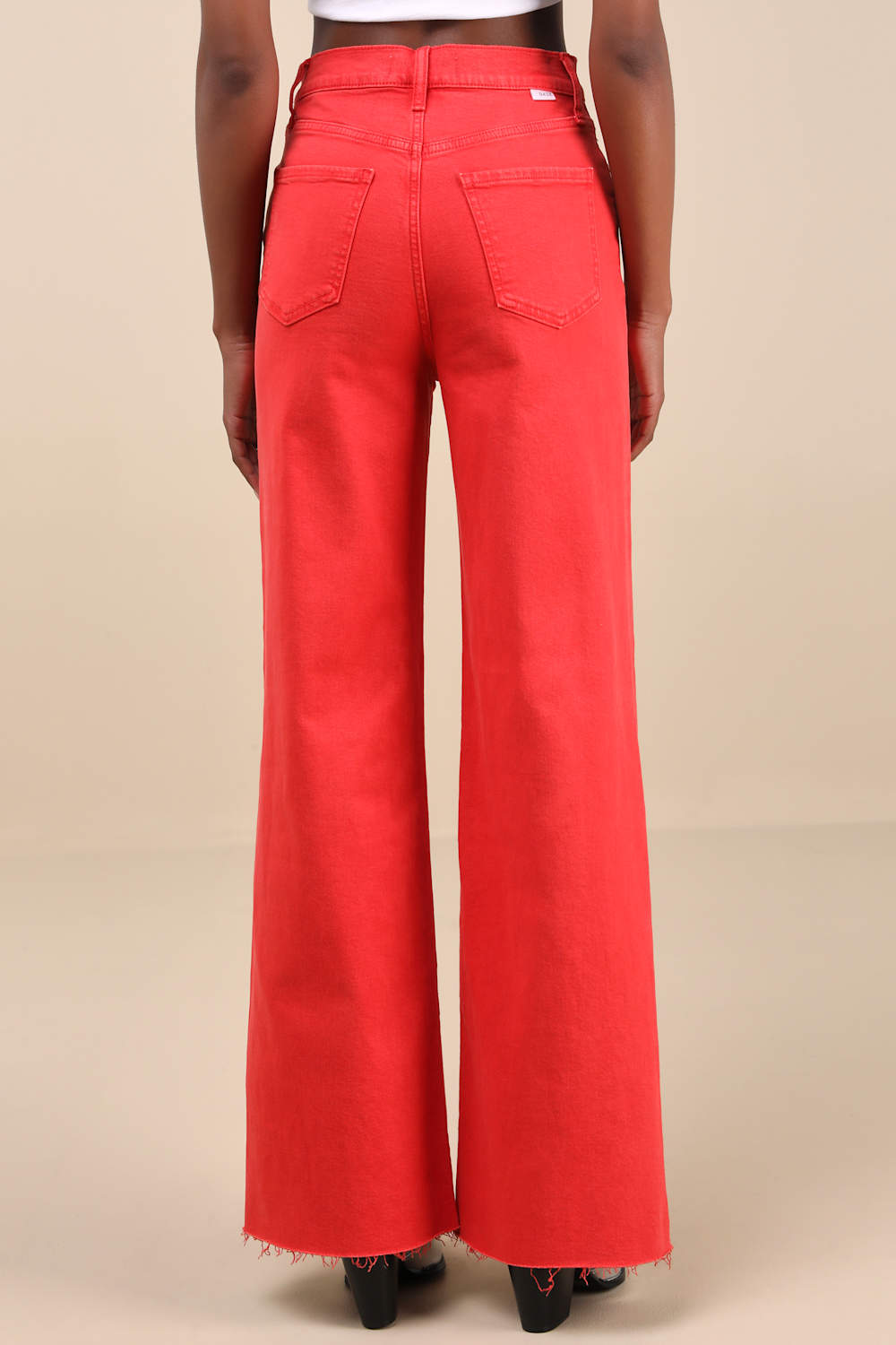 Far Out Red High-Rise Raw Hem Wide-Leg Jeans