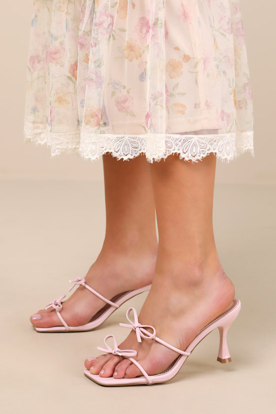 Serinda Pink Strappy Bow High Heel Slide Sandals 1