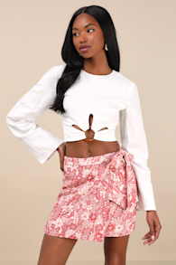 Kieu Red Floral Print Faux-Wrap Mini Skirt 5