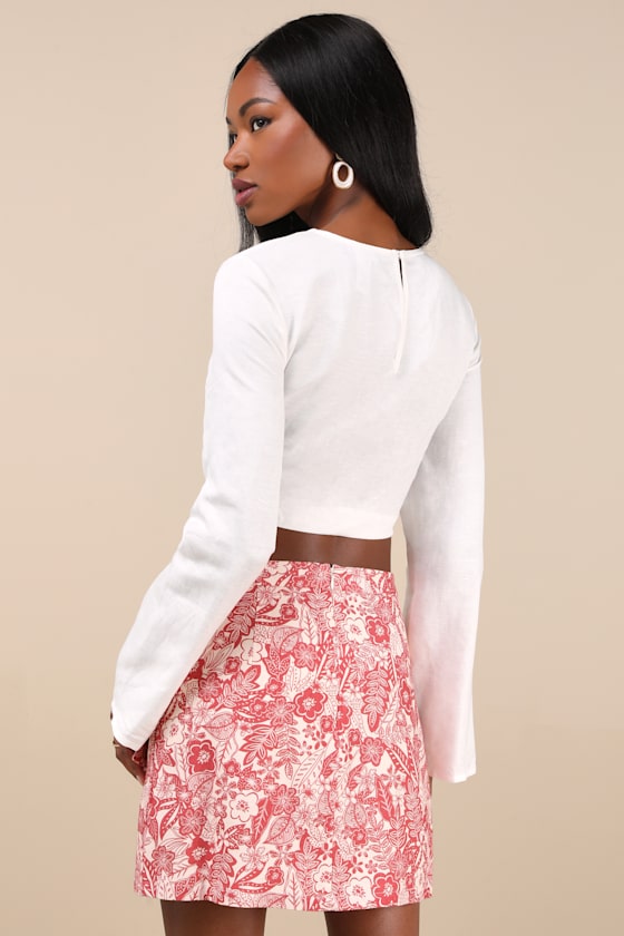 Kieu Red Floral Print Faux-Wrap Mini Skirt 6