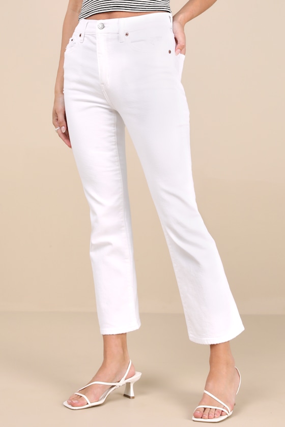 Daze Denim Shy Girl White High-waisted Cropped Flare Jeans In White