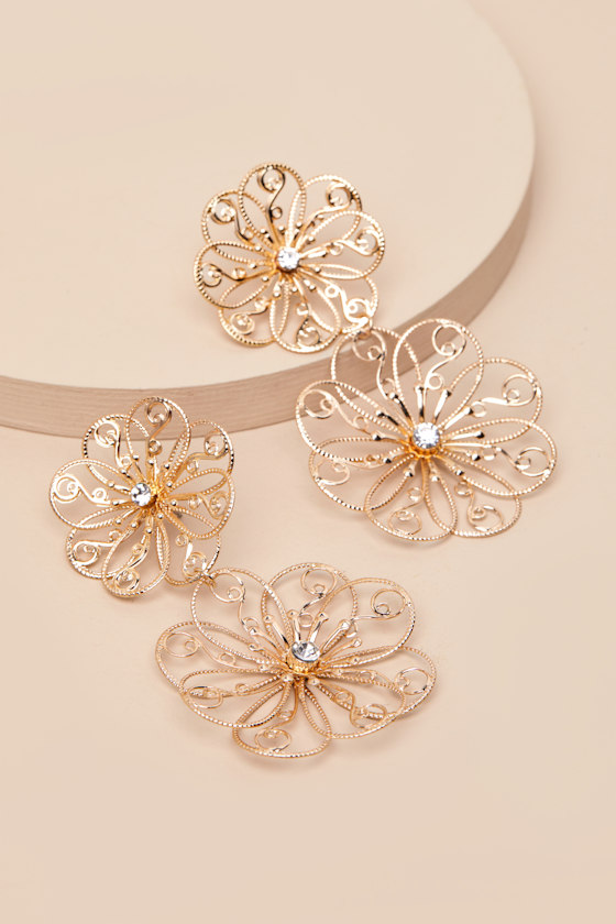 LULUS JENISE GOLD WIRE FLOWER DROP EARRINGS