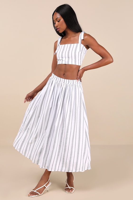Shop Lulus Cheerful Season Ivory Striped Two-piece Midi Dress With Pockets