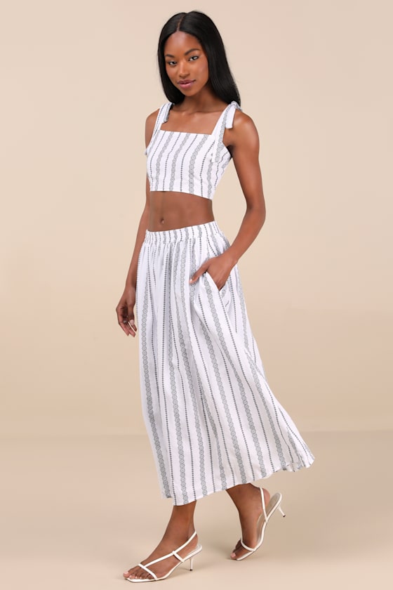 Shop Lulus Cheerful Season Ivory Striped Two-piece Midi Dress With Pockets