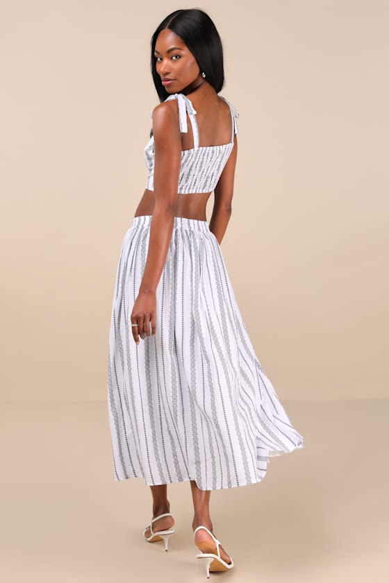 Shop Lulus Cheerful Season Ivory Striped Two-piece Midi Dress With Pockets