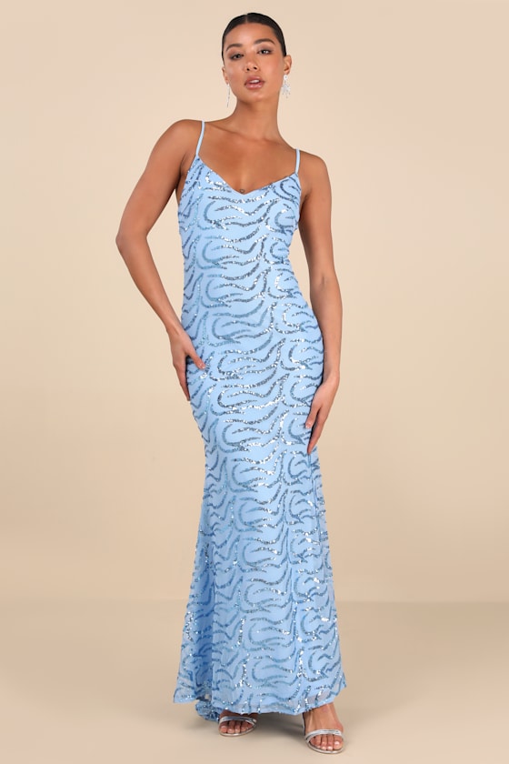 Mesmerizing Demeanor Blue Sequin Backless Mermaid Maxi Dress 5