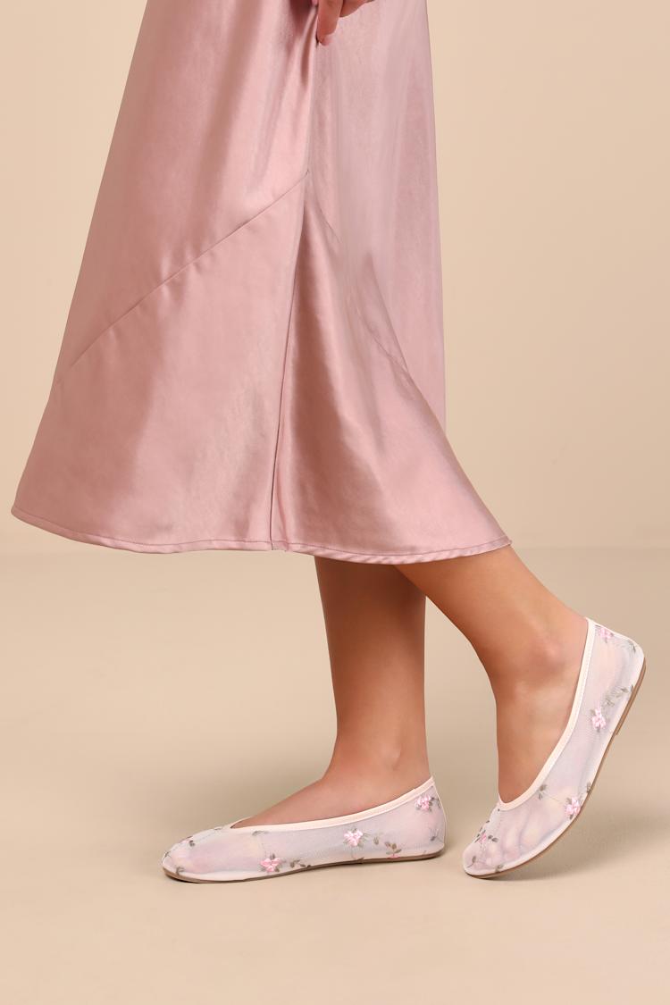 Idony Light Nude Floral Mesh Ballet Flats