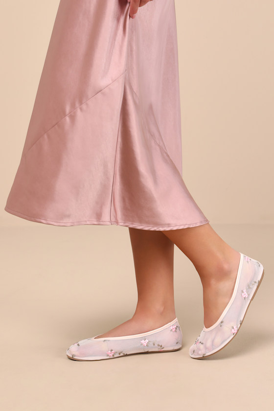 Idony Light Nude Floral Mesh Ballet Flats 1