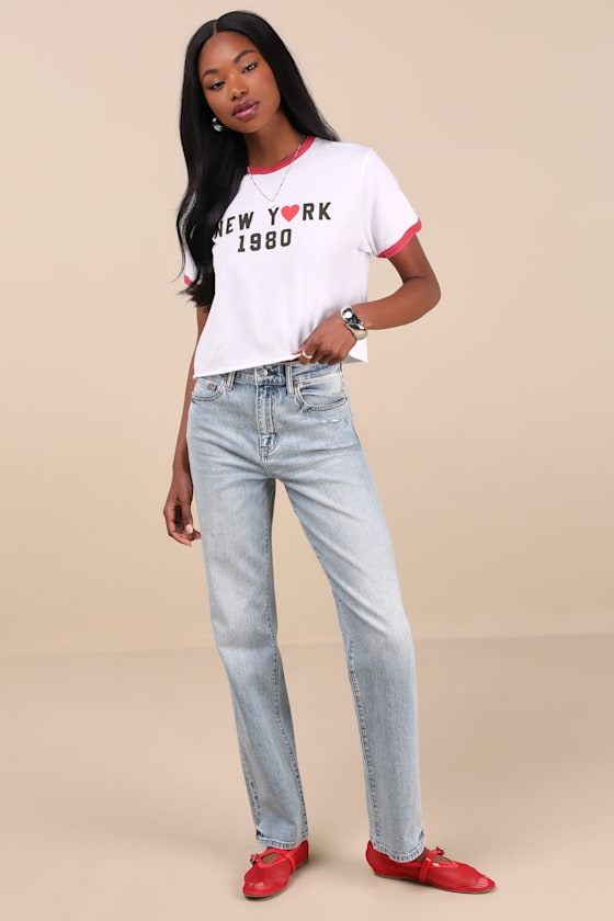 DAZE DENIM SUNDAZE LIGHT WASH DENIM STRAIGHT LEG HIGH-RISE JEANS