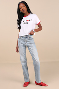 Sundaze Light Wash Denim Straight Leg High-Rise Jeans 1