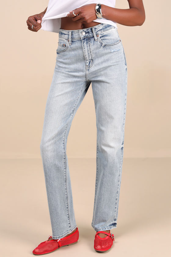 DAZE DENIM SUNDAZE LIGHT WASH DENIM STRAIGHT LEG HIGH-RISE JEANS