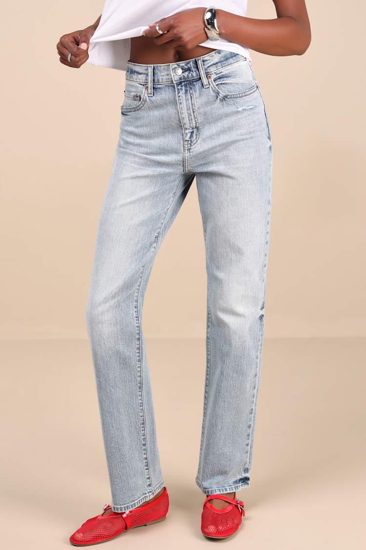 Sundaze Light Wash Denim Straight Leg High-Rise Jeans