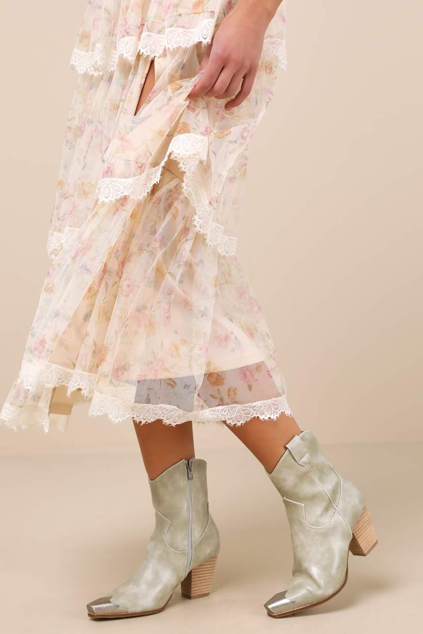 Naiya Green Western Ankle Boots