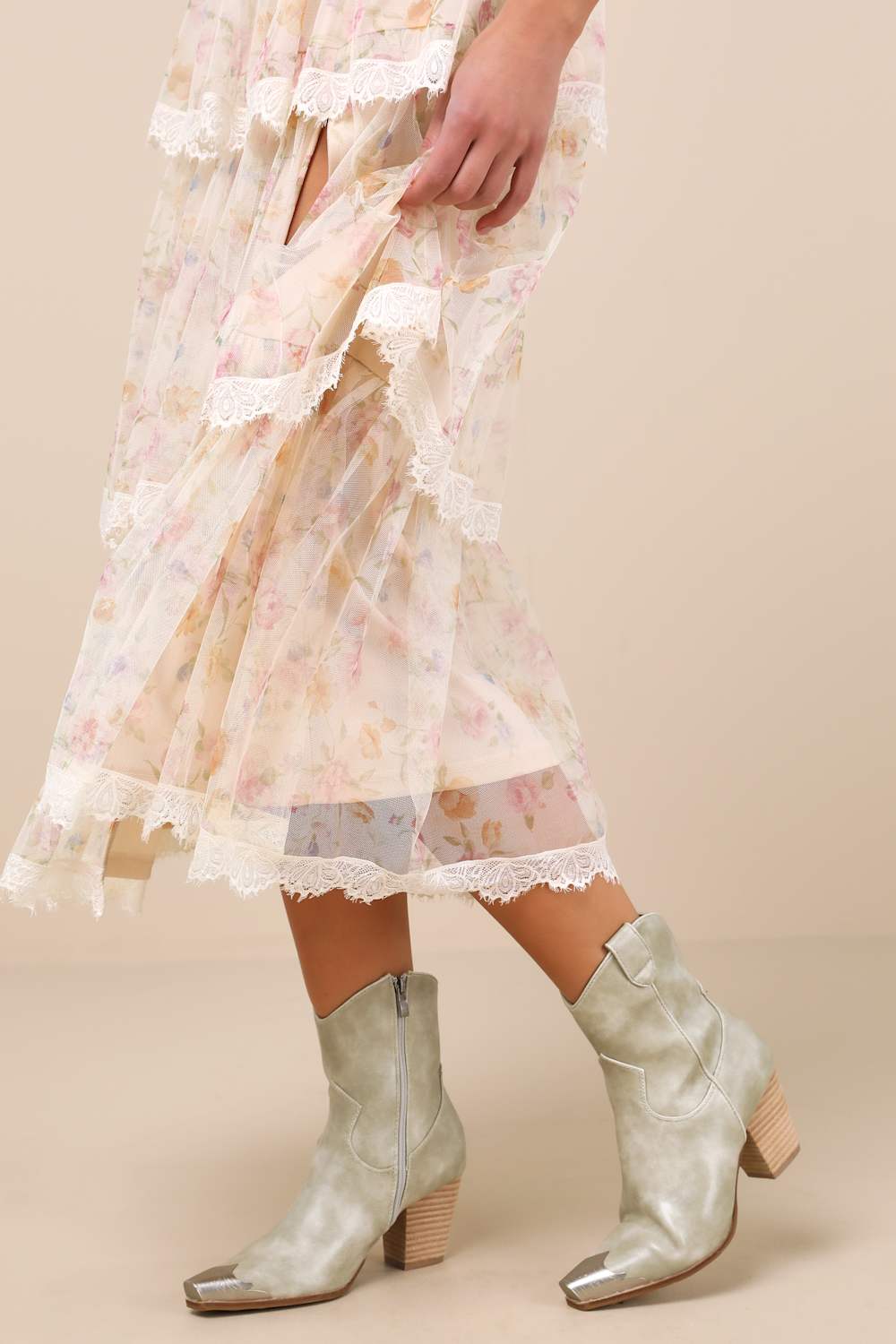 Naiya Green Western Ankle Boots
