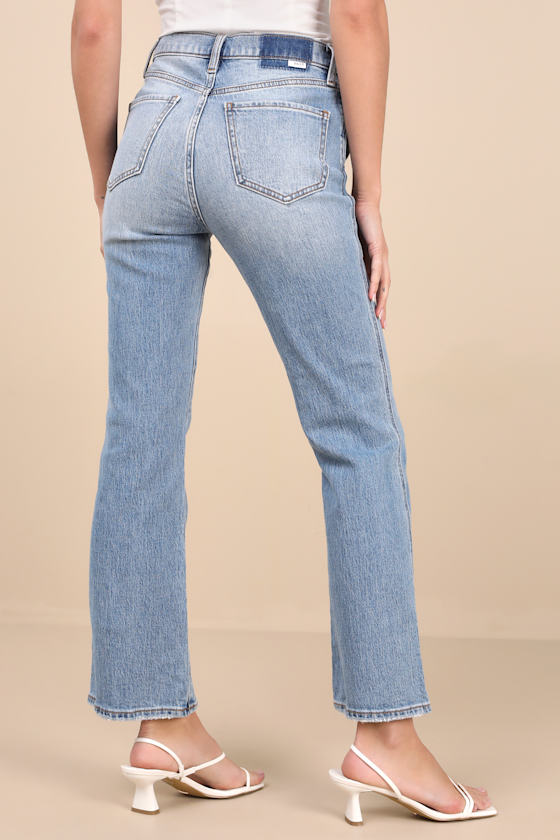 Daze Denim Soho Light Wash Distressed High-rise Flare Jeans In Blue