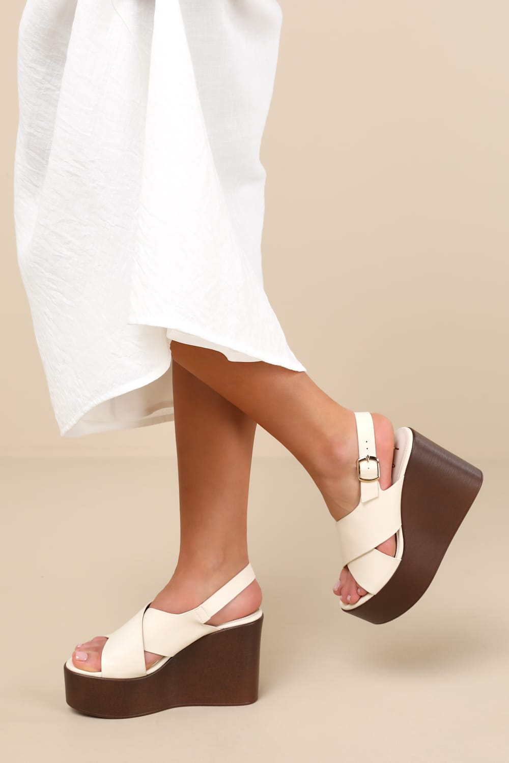 Steena Bone Platform Wedge Sandals