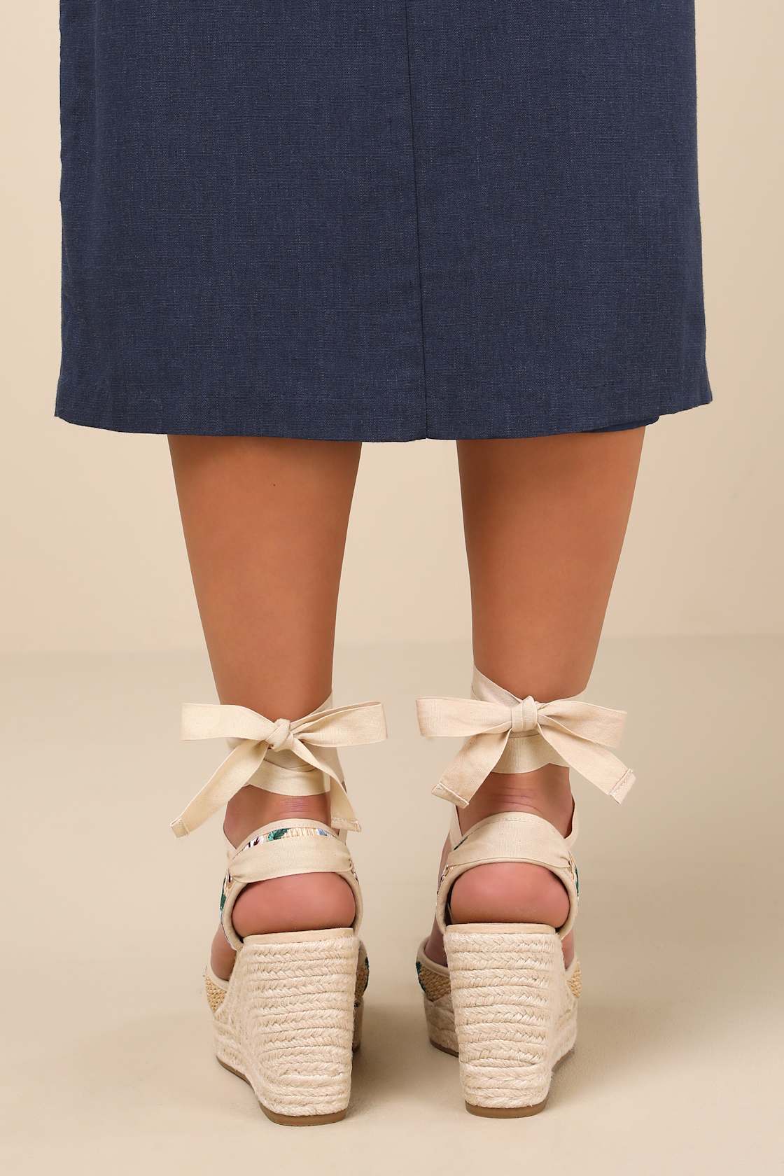 Vero Floral Raffia Lace-Up Espadrille Wedges