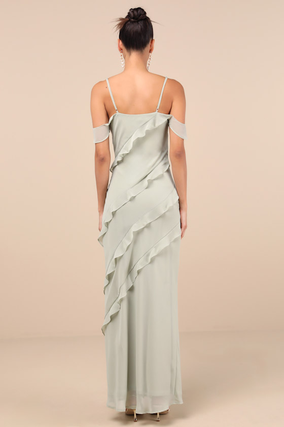 Lulus Elara Light Sage Ruffled Maxi Dress In Light Sage