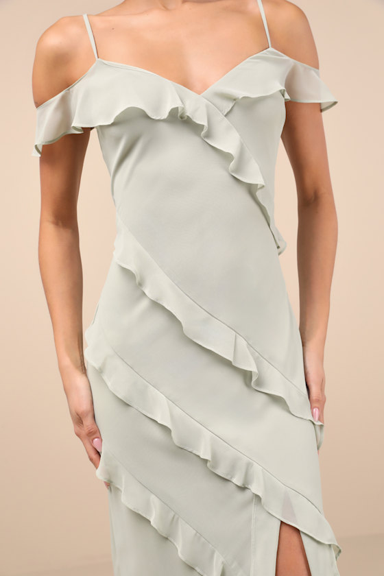 Lulus Elara Light Sage Ruffled Maxi Dress In Light Sage