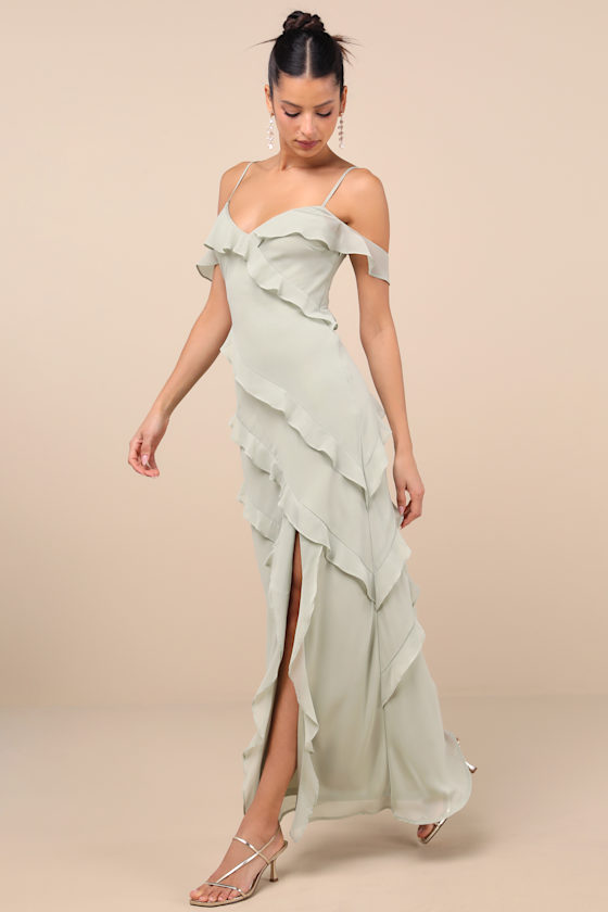Lulus Elara Light Sage Ruffled Maxi Dress In Light Sage