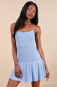 Palm Springs Sweetie Blue Sweater Knit Sleeveless Mini Dress 3