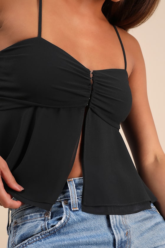 Lulus Anayah Black Tiered Cami Crop Top In Black