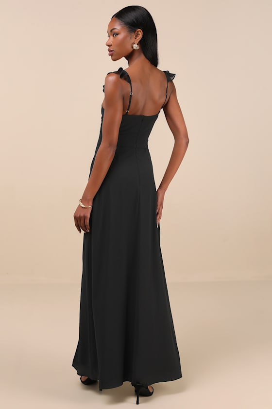 Lulus The Way To Love Black Ruffled Maxi Dress In Black