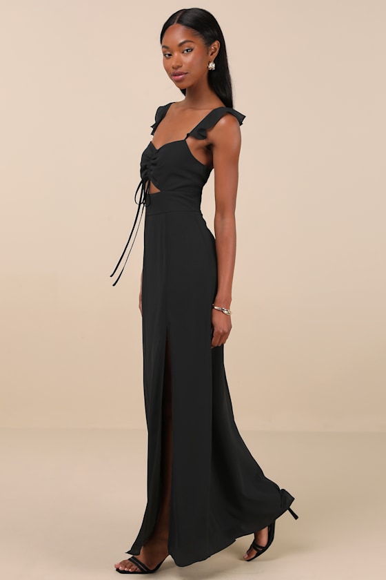 Lulus The Way To Love Black Ruffled Maxi Dress In Black