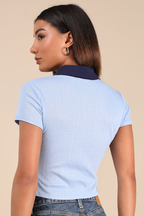 【LOULOUSEOUL】Lily T-Shirt (Blue) Lilly Pulitzer Polo Shirt XS Blue Luxletic Frida Puff Sleeve