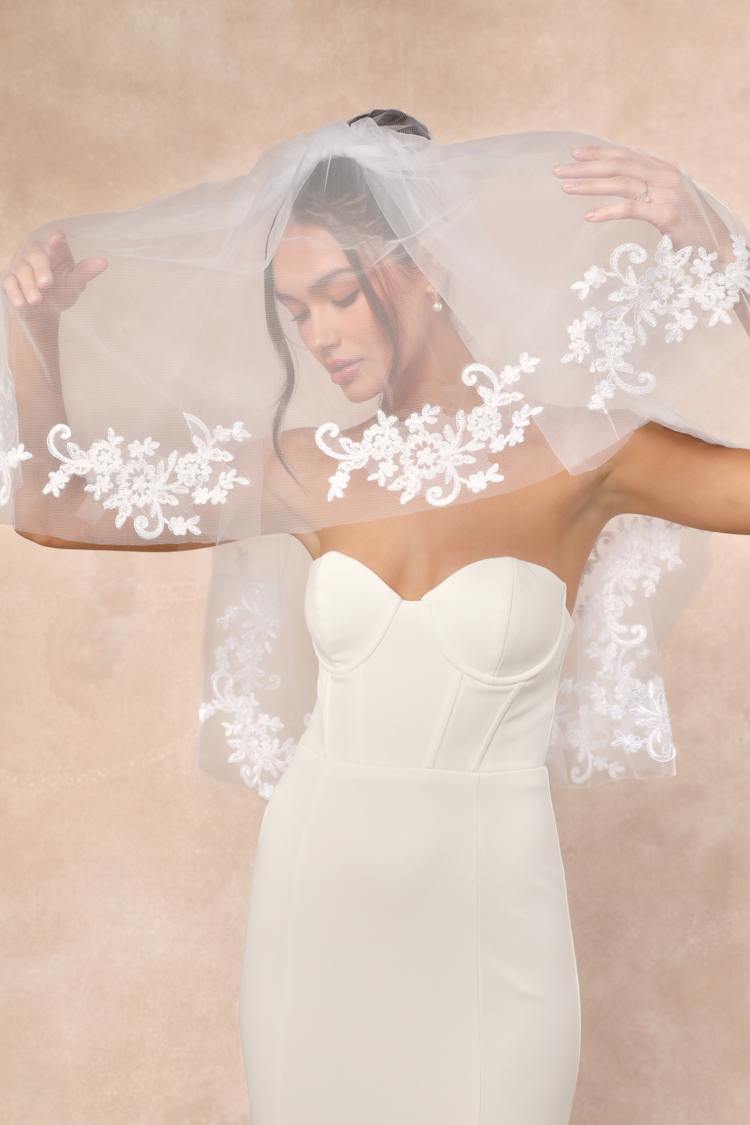 White Tulle Veil - Layered Tulle Veil - Embroidered Veil - Veil - Lulus