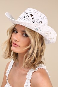 Chasya White and Turquoise Woven Straw Western Hat 6