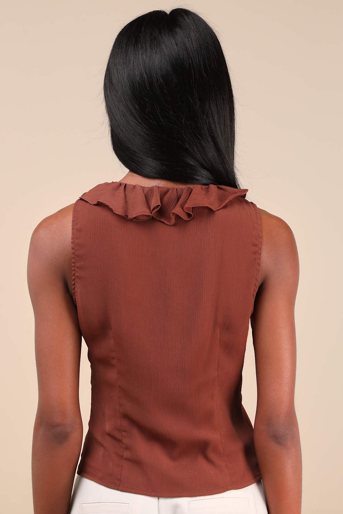 Briella Brown Ruffled Button-Front Top
