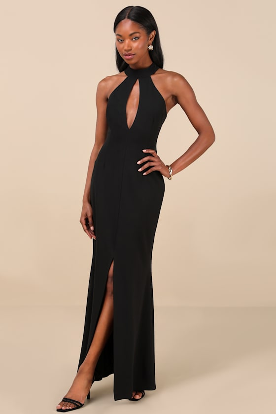 Belestina Black Cutout Mock Neck Maxi Dress 1