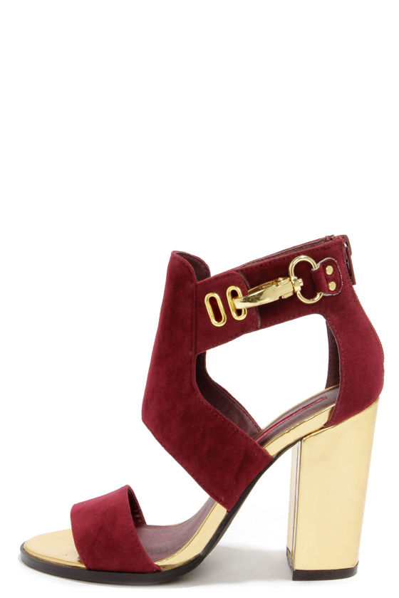 burgundy and gold heels